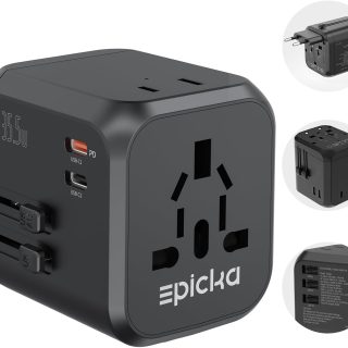 EPICKA 35W Universal Travel Adapter with 2 AC Outlet, European Travel Plug Adapter with PD Fast Charging, 6-Port (2 AC/2 USB-C/3 USB-A) International Power Adapter - Travel Essentials (TA-205, Black)